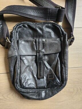 Men's HUGO BOSS ORANGE Biker Avantgarde Leather Messenger Bag Black